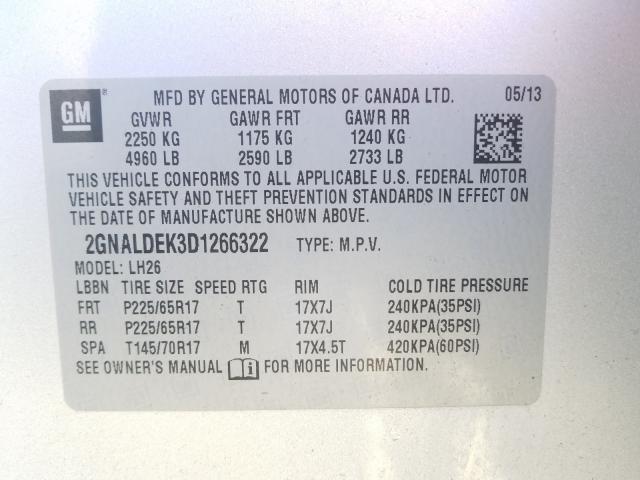 Photo 9 VIN: 2GNALDEK3D1266322 - CHEVROLET EQUINOX LT 