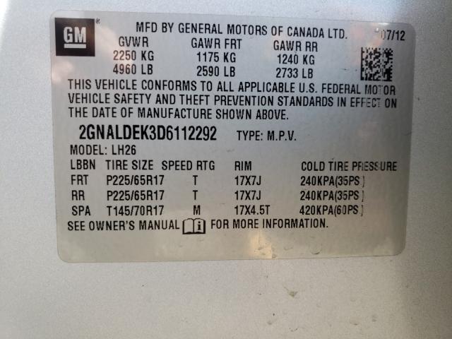 Photo 9 VIN: 2GNALDEK3D6112292 - CHEVROLET EQUINOX LT 