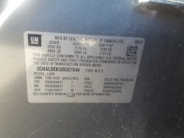 Photo 9 VIN: 2GNALDEK3D6361644 - CHEVROLET EQUINOX LT 