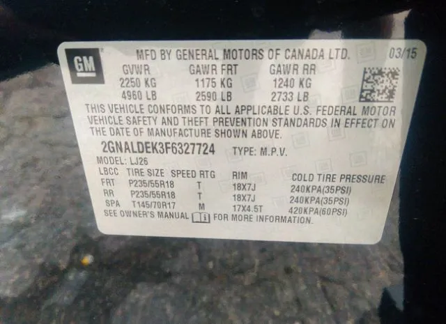 Photo 8 VIN: 2GNALDEK3F6327724 - CHEVROLET EQUINOX 