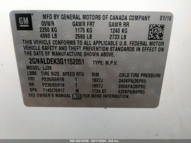 Photo 8 VIN: 2GNALDEK3G1152051 - CHEVROLET EQUINOX 