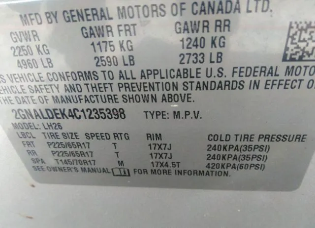 Photo 8 VIN: 2GNALDEK4C1235398 - CHEVROLET EQUINOX 