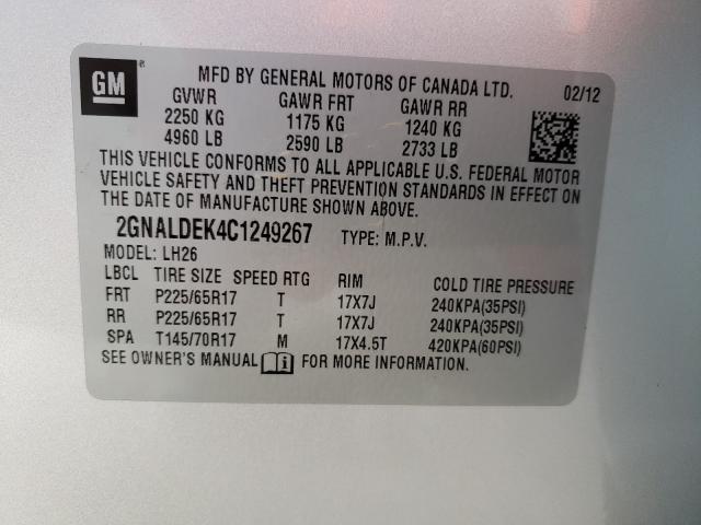 Photo 9 VIN: 2GNALDEK4C1249267 - CHEVROLET EQUINOX LT 