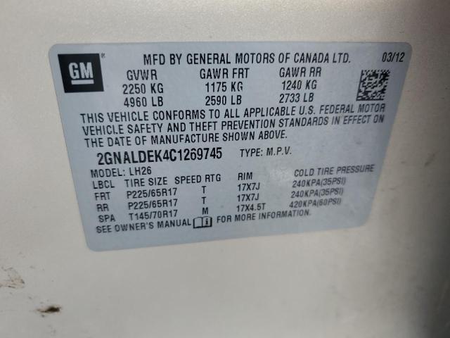 Photo 12 VIN: 2GNALDEK4C1269745 - CHEVROLET EQUINOX LT 