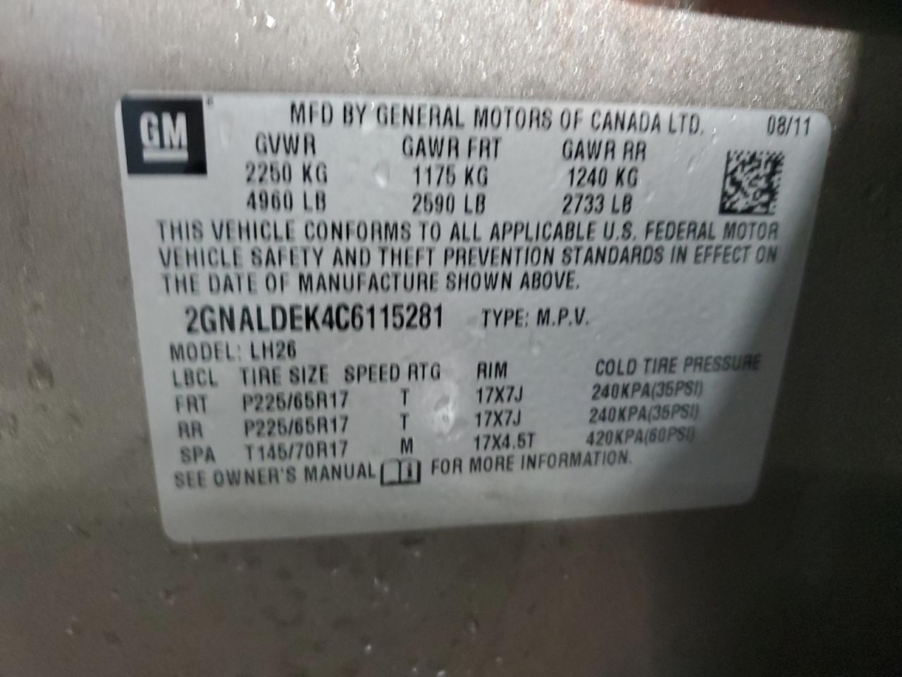 Photo 11 VIN: 2GNALDEK4C6115281 - CHEVROLET EQUINOX 