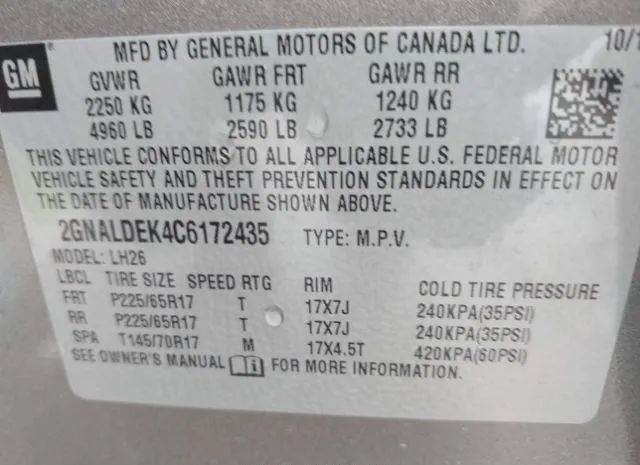 Photo 8 VIN: 2GNALDEK4C6172435 - CHEVROLET EQUINOX 