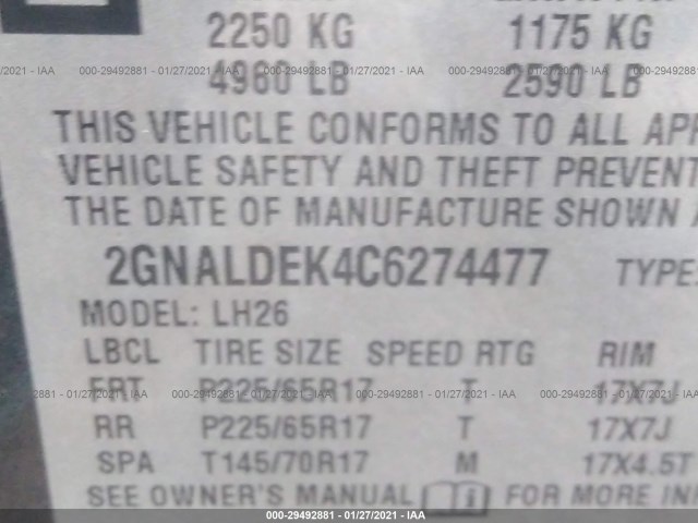 Photo 8 VIN: 2GNALDEK4C6274477 - CHEVROLET EQUINOX 