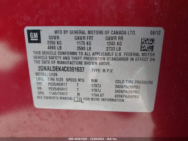 Photo 8 VIN: 2GNALDEK4C6391637 - CHEVROLET EQUINOX 