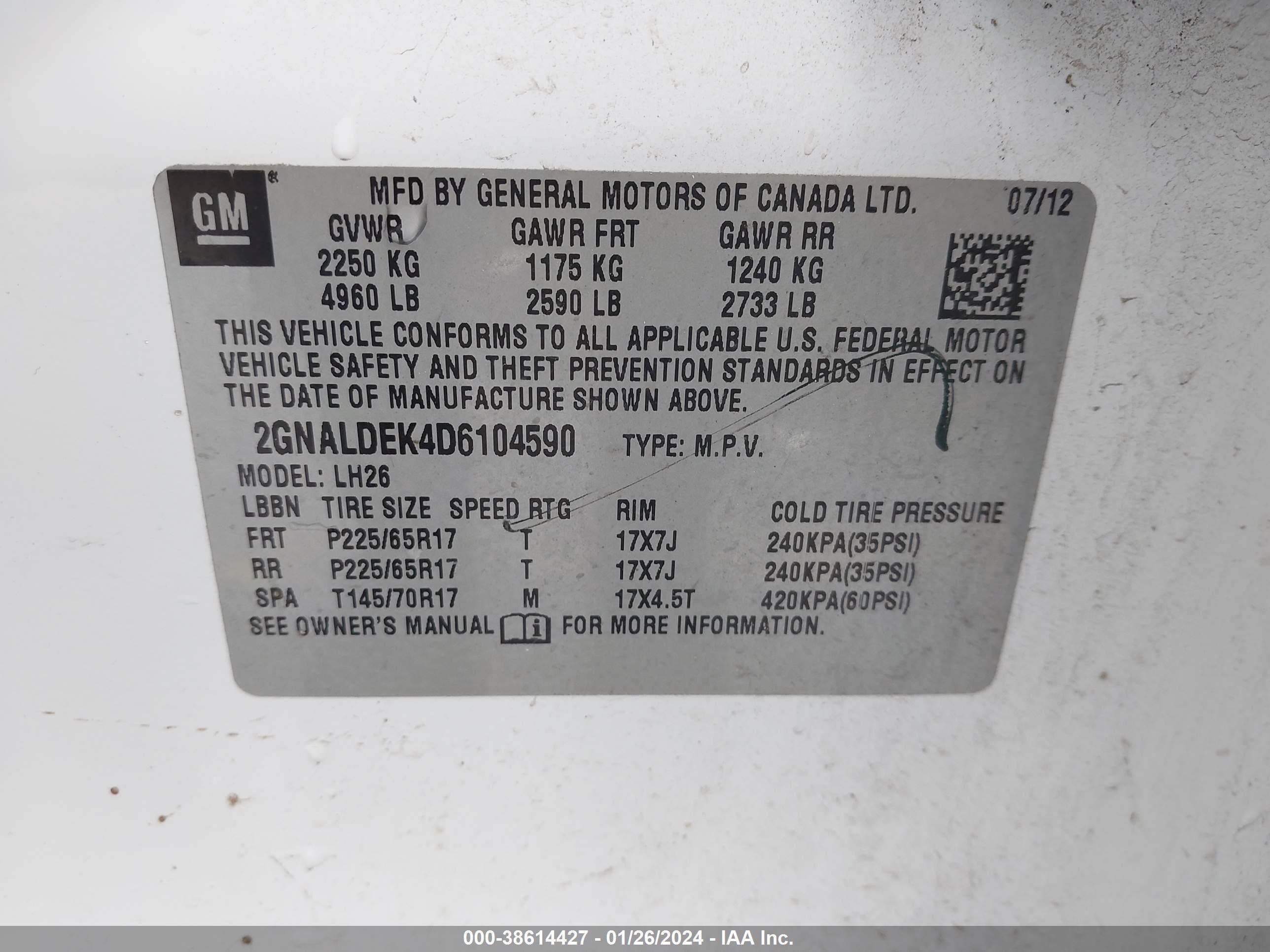 Photo 8 VIN: 2GNALDEK4D6104590 - CHEVROLET EQUINOX 