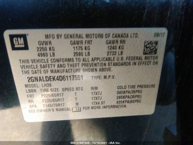 Photo 8 VIN: 2GNALDEK4D6117551 - CHEVROLET EQUINOX 