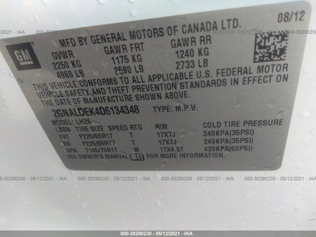 Photo 8 VIN: 2GNALDEK4D6134348 - CHEVROLET EQUINOX 