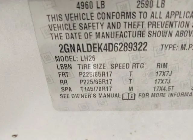 Photo 8 VIN: 2GNALDEK4D6289322 - CHEVROLET EQUINOX 