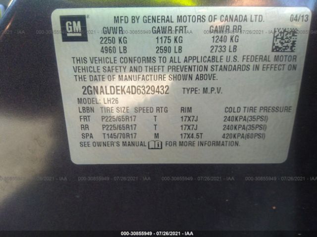 Photo 8 VIN: 2GNALDEK4D6329432 - CHEVROLET EQUINOX 