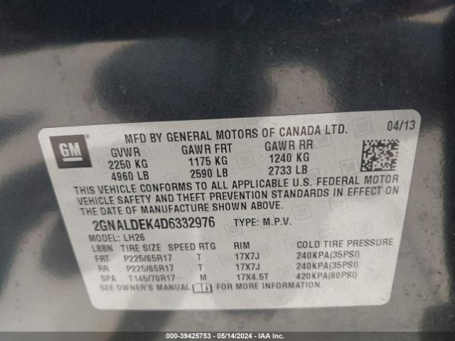 Photo 8 VIN: 2GNALDEK4D6332976 - CHEVROLET EQUINOX 