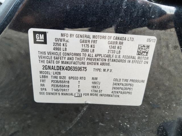 Photo 9 VIN: 2GNALDEK4D6359675 - CHEVROLET EQUINOX LT 