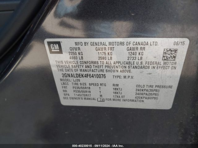 Photo 8 VIN: 2GNALDEK4F6410076 - CHEVROLET EQUINOX 