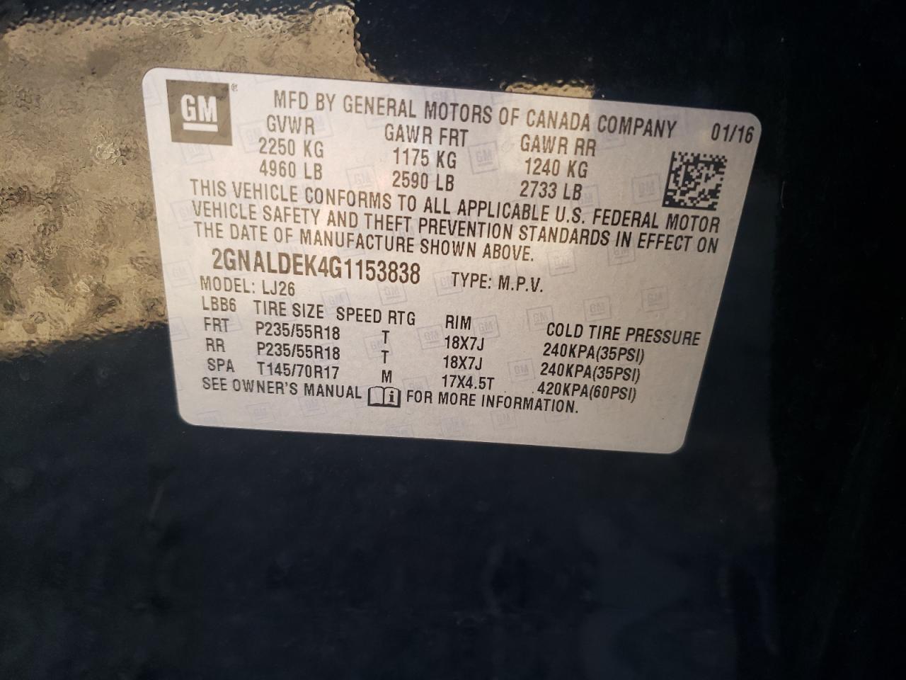 Photo 12 VIN: 2GNALDEK4G1153838 - CHEVROLET EQUINOX 