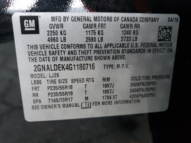 Photo 9 VIN: 2GNALDEK4G1180716 - CHEVROLET EQUINOX LT 