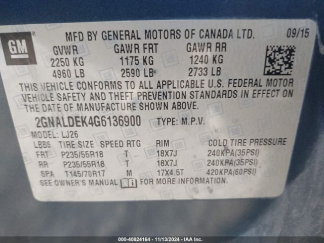 Photo 8 VIN: 2GNALDEK4G6136900 - CHEVROLET EQUINOX 