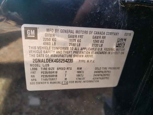 Photo 9 VIN: 2GNALDEK4G6254235 - CHEVROLET EQUINOX LT 