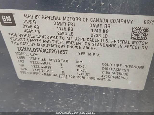 Photo 8 VIN: 2GNALDEK4G6267857 - CHEVROLET EQUINOX 