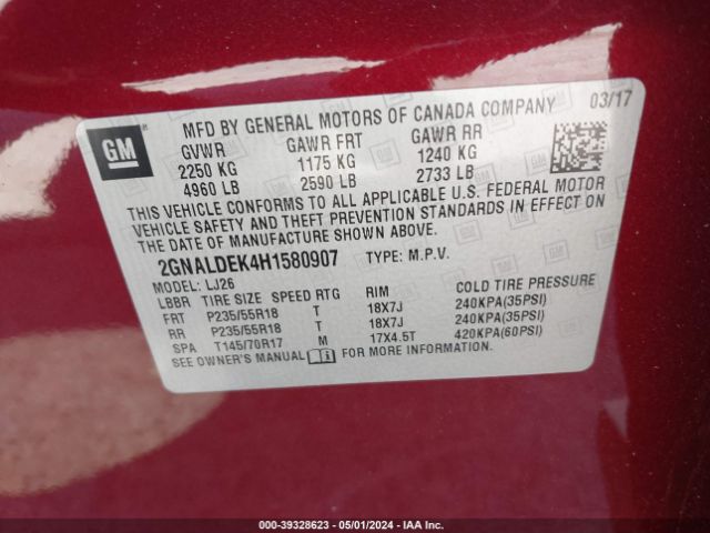 Photo 8 VIN: 2GNALDEK4H1580907 - CHEVROLET EQUINOX 