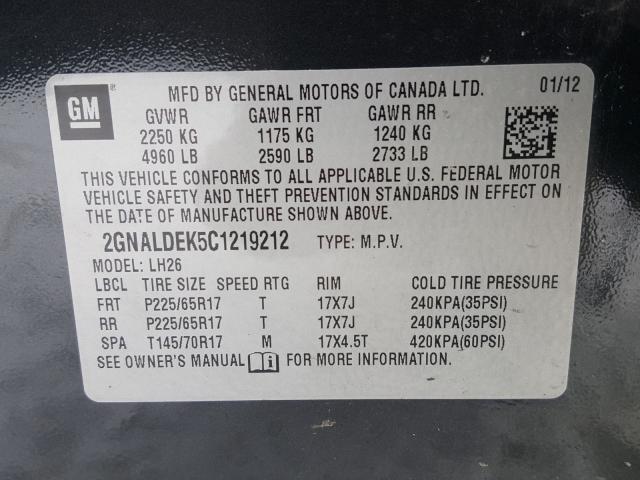 Photo 9 VIN: 2GNALDEK5C1219212 - CHEVROLET EQUINOX LT 