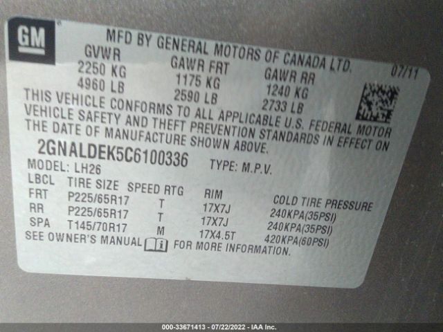 Photo 8 VIN: 2GNALDEK5C6100336 - CHEVROLET EQUINOX 