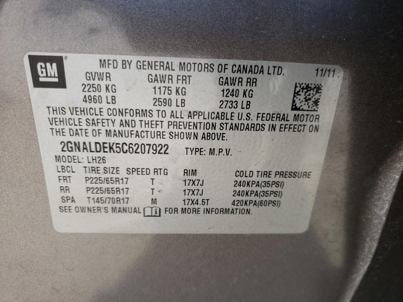 Photo 12 VIN: 2GNALDEK5C6207922 - CHEVROLET EQUINOX 