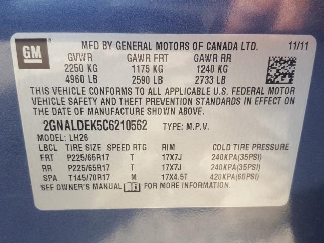 Photo 9 VIN: 2GNALDEK5C6210562 - CHEVROLET EQUINOX LT 