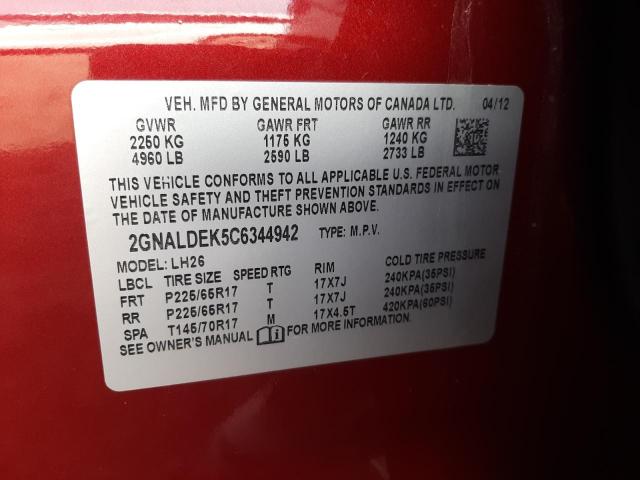 Photo 11 VIN: 2GNALDEK5C6344942 - CHEVROLET EQUINOX LT 