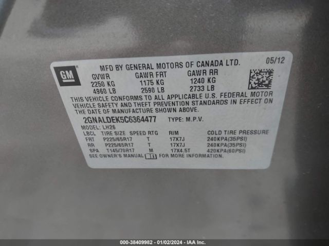 Photo 8 VIN: 2GNALDEK5C6364477 - CHEVROLET EQUINOX 