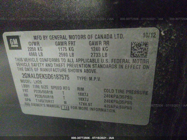 Photo 8 VIN: 2GNALDEK5D6187575 - CHEVROLET EQUINOX 