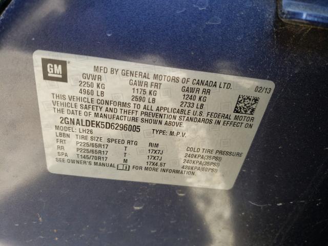 Photo 9 VIN: 2GNALDEK5D6296005 - CHEVROLET EQUINOX LT 