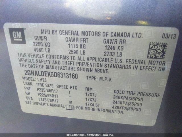 Photo 8 VIN: 2GNALDEK5D6313160 - CHEVROLET EQUINOX 