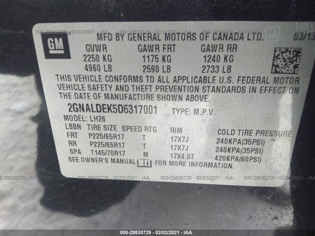 Photo 8 VIN: 2GNALDEK5D6317001 - CHEVROLET EQUINOX 