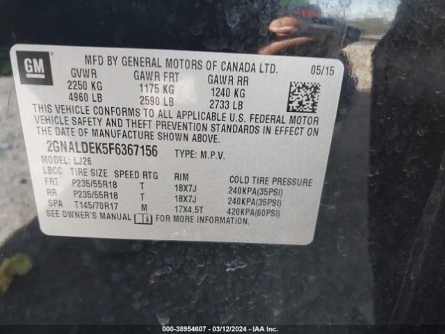 Photo 8 VIN: 2GNALDEK5F6367156 - CHEVROLET EQUINOX 