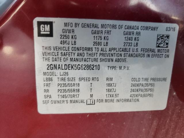 Photo 9 VIN: 2GNALDEK5G6286210 - CHEVROLET EQUINOX LT 