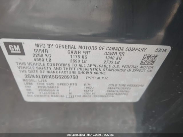 Photo 8 VIN: 2GNALDEK5G6289768 - CHEVROLET EQUINOX 