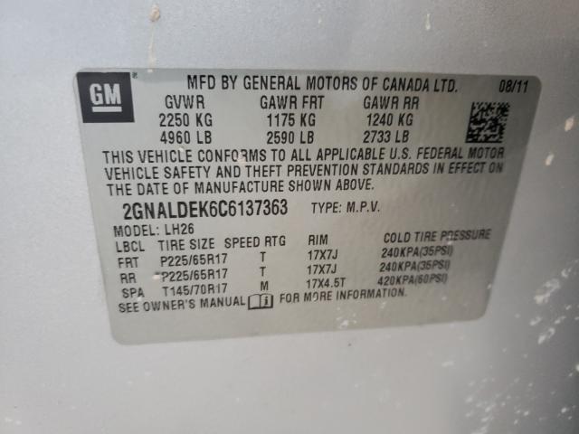 Photo 9 VIN: 2GNALDEK6C6137363 - CHEVROLET EQUINOX LT 