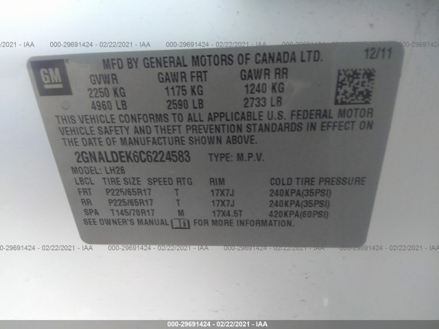 Photo 8 VIN: 2GNALDEK6C6224583 - CHEVROLET EQUINOX 