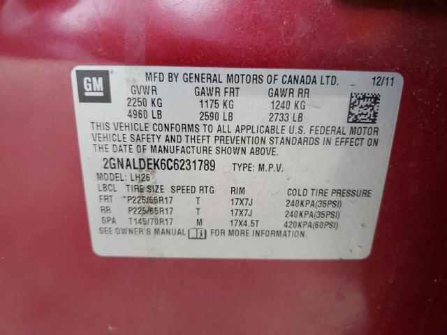 Photo 11 VIN: 2GNALDEK6C6231789 - CHEVROLET EQUINOX 