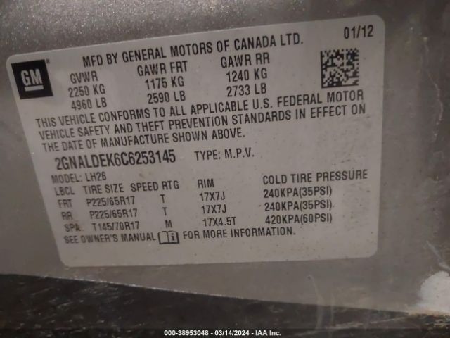 Photo 8 VIN: 2GNALDEK6C6253145 - CHEVROLET EQUINOX 