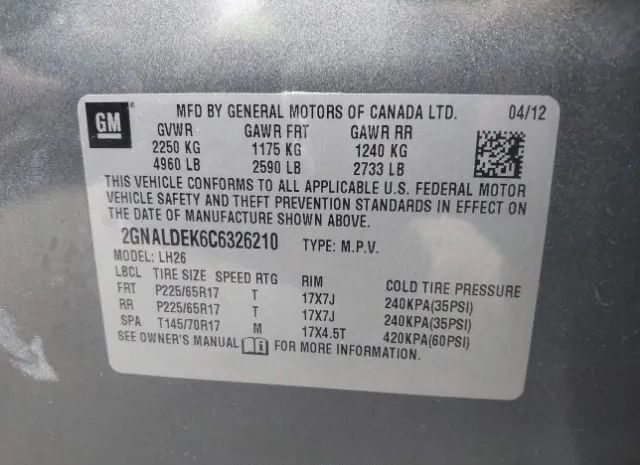 Photo 8 VIN: 2GNALDEK6C6326210 - CHEVROLET EQUINOX 