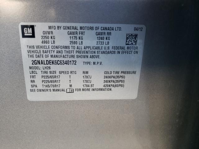 Photo 9 VIN: 2GNALDEK6C6340172 - CHEVROLET EQUINOX LT 