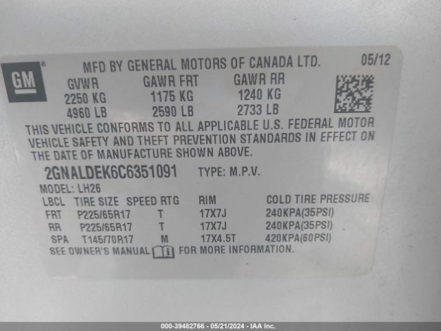 Photo 8 VIN: 2GNALDEK6C6351091 - CHEVROLET EQUINOX 