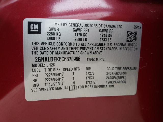 Photo 9 VIN: 2GNALDEK6C6370966 - CHEVROLET EQUINOX LT 