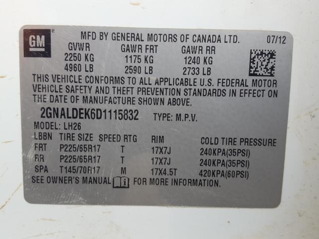 Photo 9 VIN: 2GNALDEK6D1115832 - CHEVROLET EQUINOX LT 