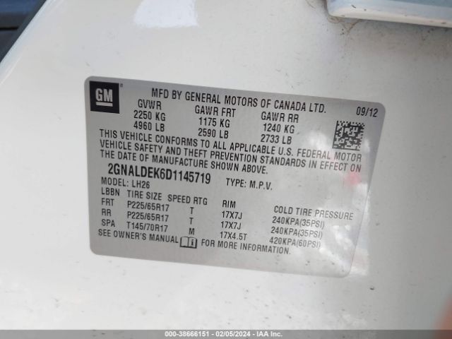 Photo 8 VIN: 2GNALDEK6D1145719 - CHEVROLET EQUINOX 