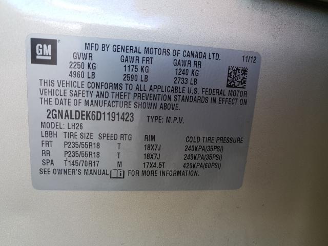 Photo 9 VIN: 2GNALDEK6D1191423 - CHEVROLET EQUINOX LT 